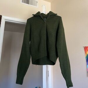Uniqlo Green Soufflé Yarn Zip Cardigan